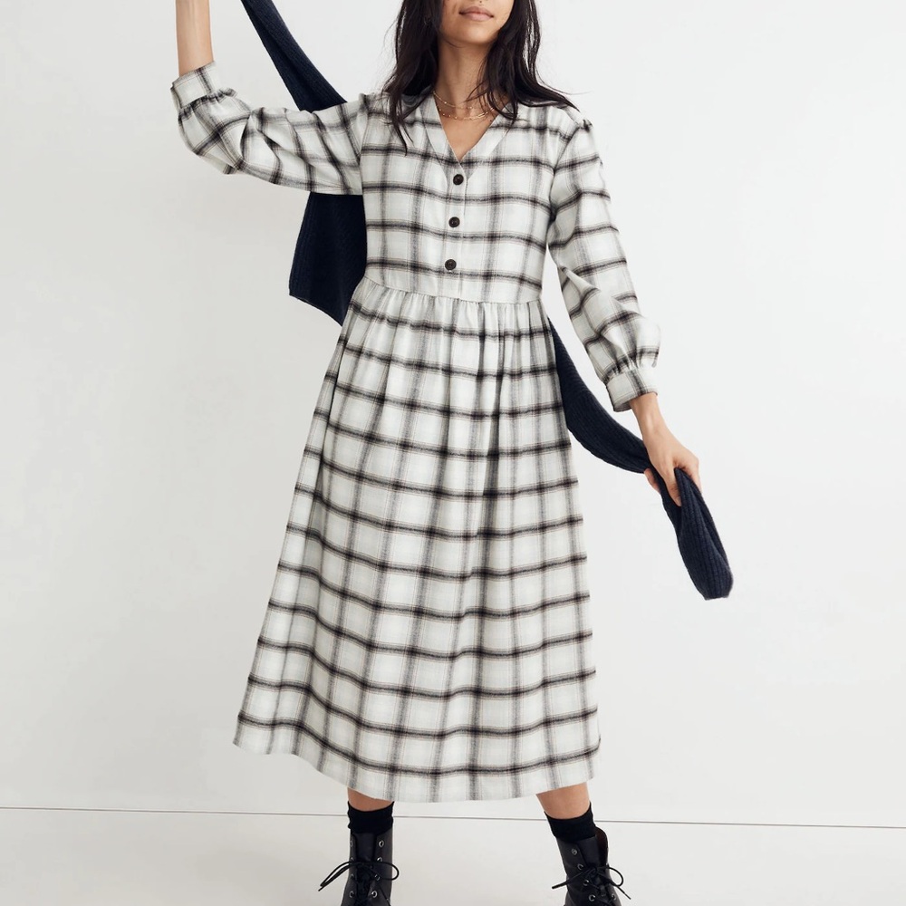 Madewell flannel button midi dress